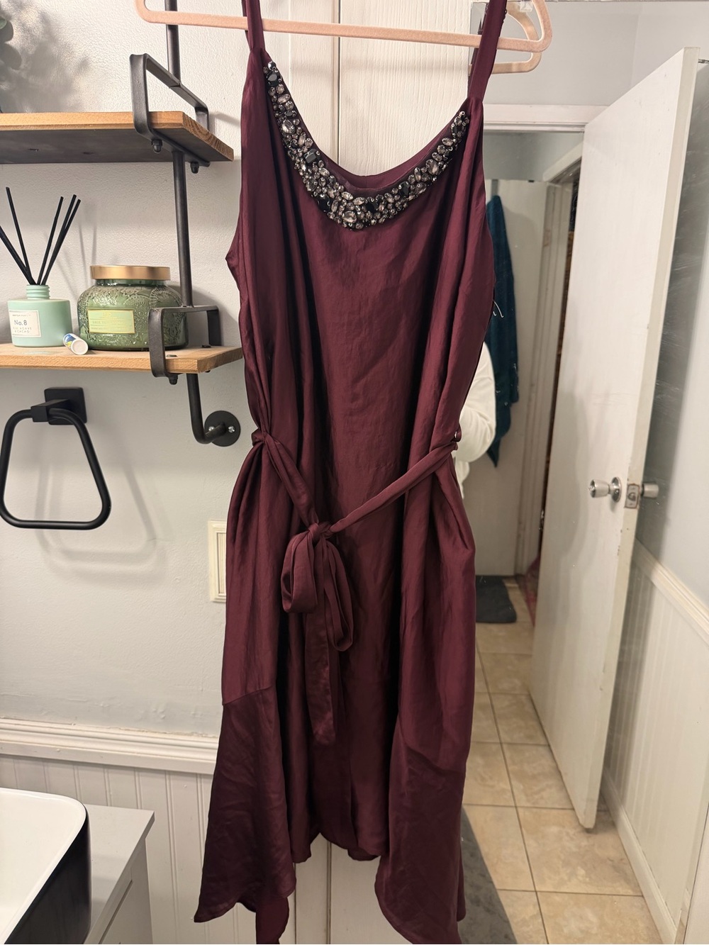 Lane Bryant Beaded Neckline Midi Dress in Burgundy